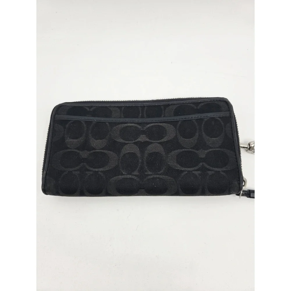 Coach Poppy Jacquard Black Signature Wristlet Wallet Silver Patch 4